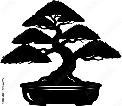 Elegant minimalist bonsai tree silhouette embodies tranquility, nature, and disciplined growth for serene decor