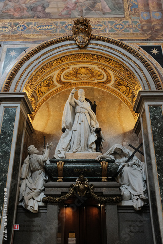 Archbasilica of Saint John Lateran interior Rome golden coffered ceiling marble columns statues ornate chapels baptistery and apse Catholic basilica Italy. High quality photo