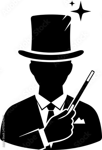 Dapper magician conjures wonder with sparkling wand, inspiring awe and enchantment for any event.