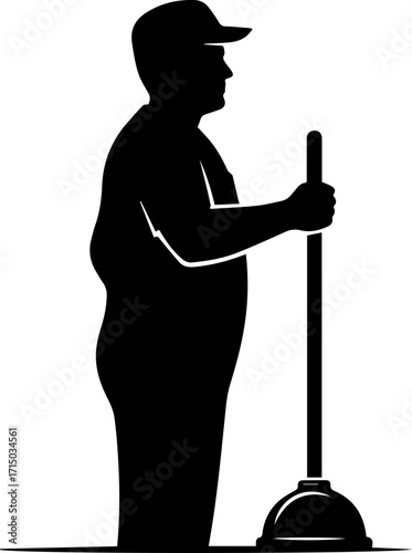 Dedicated plumber mastering pipe repair with professional plunger tool ready for action