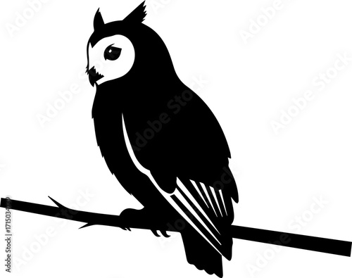 Majestic owl perched on branch, symbolizing wisdom and night vision, perfect for branding and design
