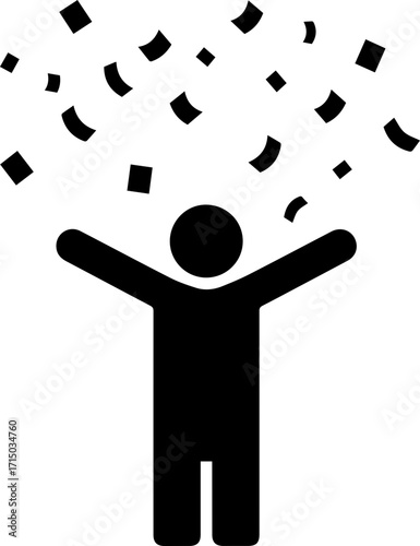 Joyful person celebrates achievement with confetti showering down, radiating pure happiness and success
