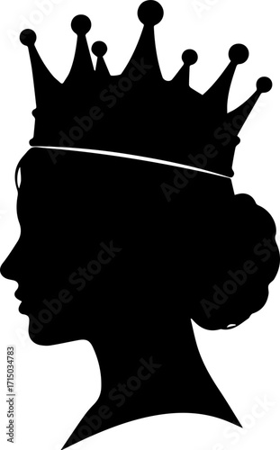 Elegant queen silhouette with regal crown signifies power, royalty, and sophisticated leadership for modern brands.