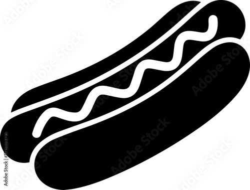 Iconic hot dog with wavy mustard drizzle, a classic fast food symbol for delicious cravings.