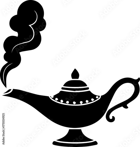 Magical genie lamp releasing smoke, symbolizing wishes, dreams, and fantasy adventures