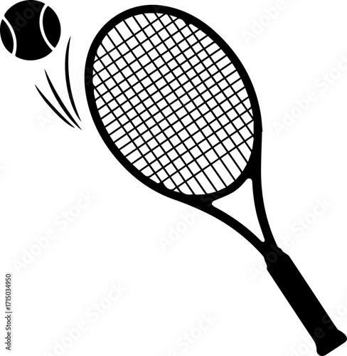 Dynamic tennis racket poised to strike a fast-moving ball, capturing athletic action and competitive spirit.