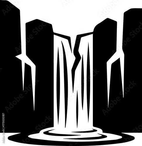 Dynamic waterfall cascading down rugged cliffs into a serene pool, symbolizing nature's power and beauty.