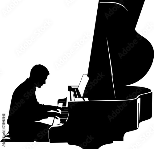 Musician passionately playing grand piano creating elegant melodies for captivating performances