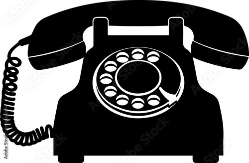 Classic black rotary telephone design, iconic communication device, vintage technology symbol, retro style