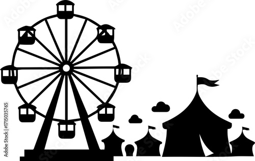 Joyful carnival scene with iconic Ferris wheel and festive tents creating a vibrant atmosphere for fun.