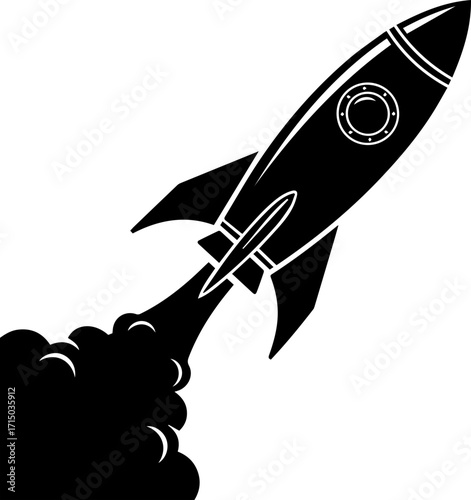 Dynamic rocket blasting off with fiery exhaust, symbolizing innovation, growth, and ambitious ventures.