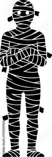 Spooky mummy character standing with bandages, perfect for Halloween and horror themes.