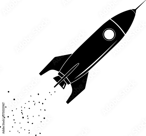 Dynamic rocket launching upwards with fiery exhaust trail, symbolizing innovation and ambitious growth