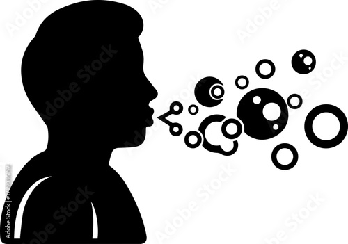 Joyful child's silhouette blowing magical bubbles, sparking imagination and carefree fun