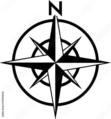 Modern compass rose symbol guiding direction and exploration with clear north indicator