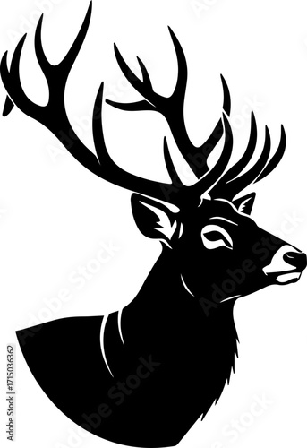 Majestic stag head with impressive antlers symbolizing nature, strength, and wilderness adventure