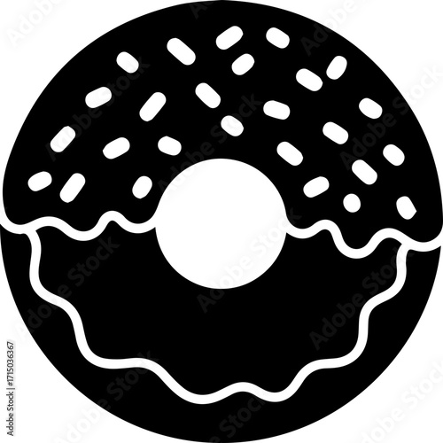 Delightful donut with sprinkles and icing artfully crafted for sweet cravings and bakery promotion