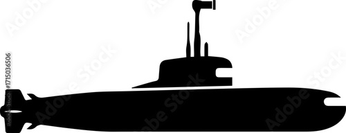 Powerful black silhouette of a submarine ready for underwater exploration and naval missions