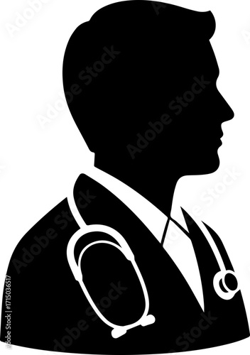 Professional silhouette of a doctor with stethoscope, conveying care and expertise in healthcare settings.