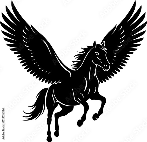 Majestic winged horse soaring powerfully, embodying freedom, myth, and untamed spirit