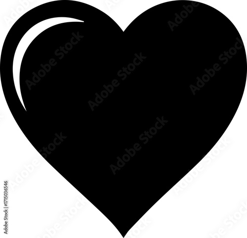 Bold black heart symbol conveying deep love, passion, and strong emotion for romantic themes