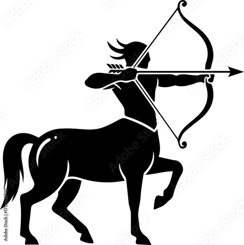 Mythical Centaur archer aims bow powerfully, symbolizing strength, focus, and ancient legends