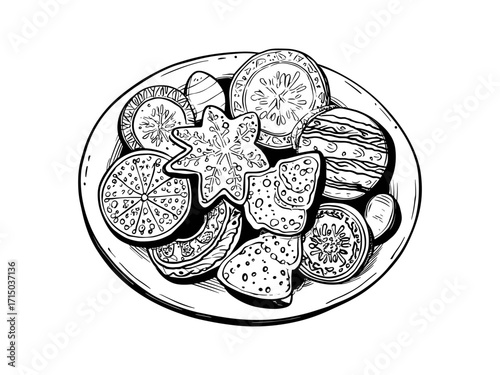 plate with gingerbread cookies, minimal details