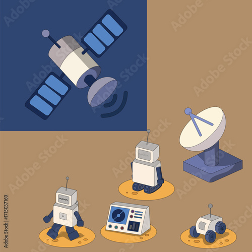 illustration of a space exploration robot in isometric style part 2