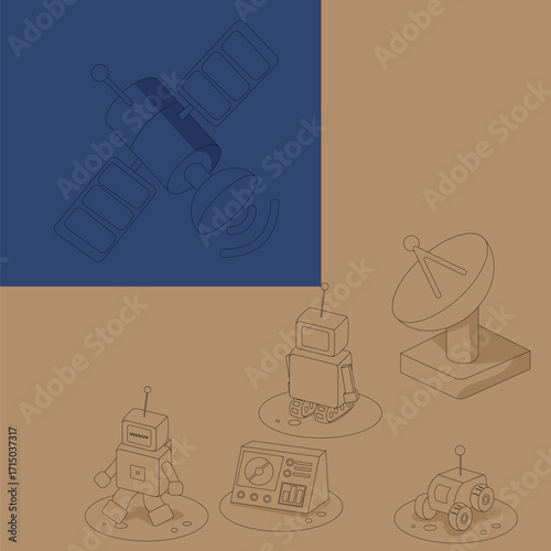 illustration of a space exploration robot in isometric style