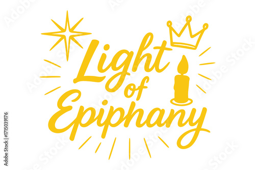 Golden light of epiphany with star candle and crown illustration