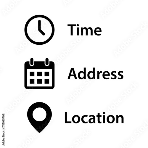 Time, Date and Location icons set