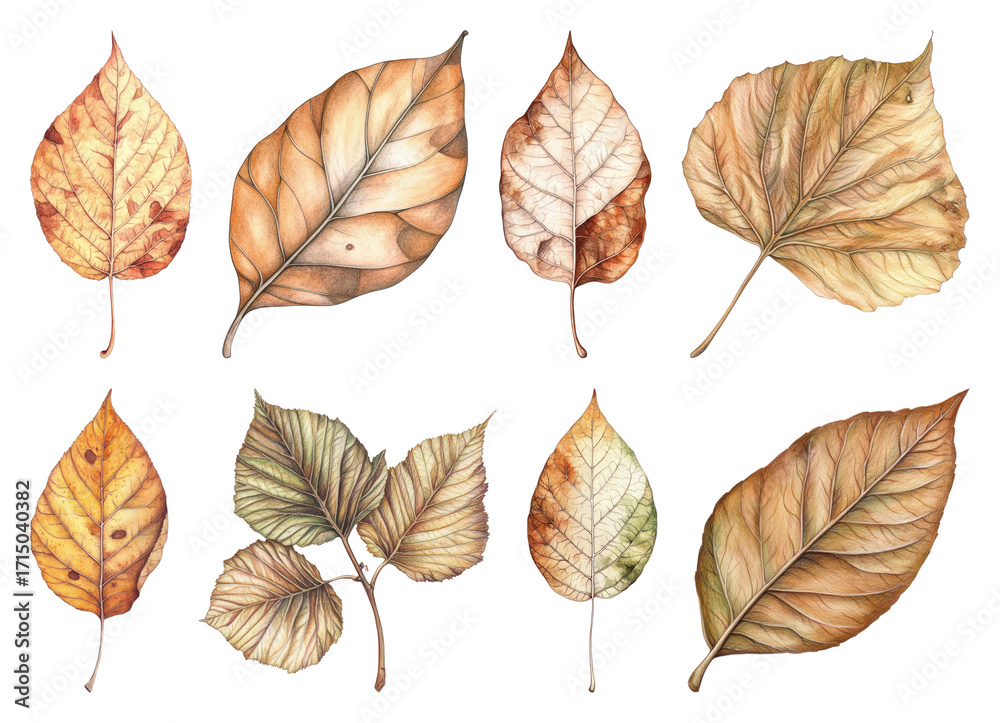 Obraz premium PNG Autumn leaves watercolor illustration, element set on transparent background