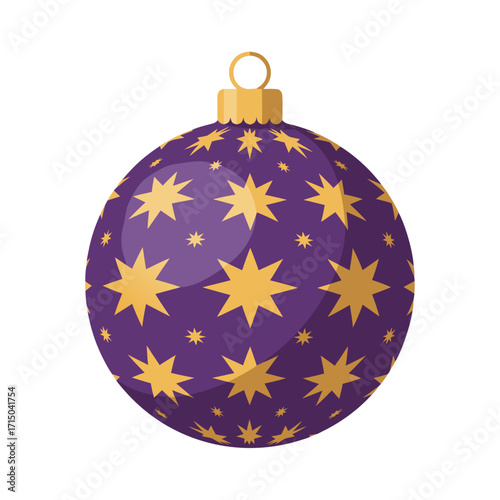 Christmas ornament with funky patterns and stars in purple design, transparent background, isolated, vector  
