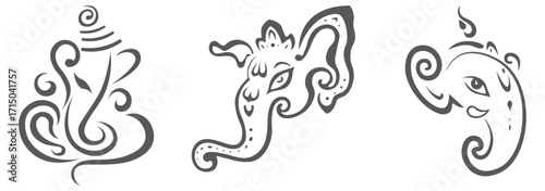 Lord Ganesh face hand drawn line art vector illustration drawing icon for ganesh Chaturthi, Indian wedding invite, griha pravesh, house warming invite, Ganpati puja