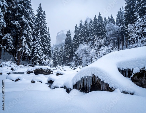 Snowy Winter Forest Landscape.