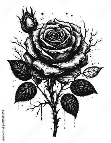 Elegant Black and White Rose Illustration.