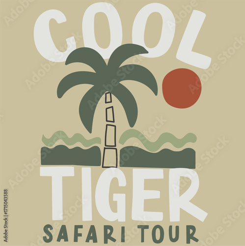 retro vintage poster with palm trees and safari tiger 