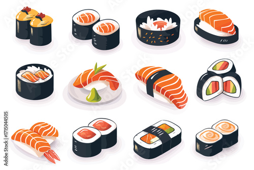 sushi set grid italian isolated