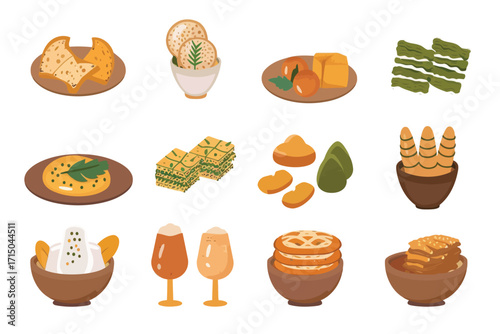 Passover food set jewish isolated