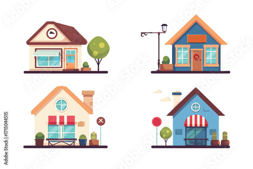 set of shop buildings isolated isolated
