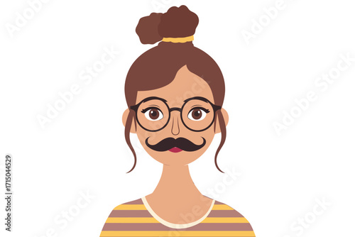 woman in Funny eyeglasses with nose and mustache day isolated