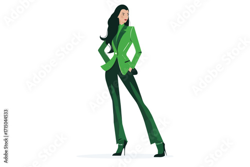 woman in business suit in Saint Patricks Day outfit happy isolated