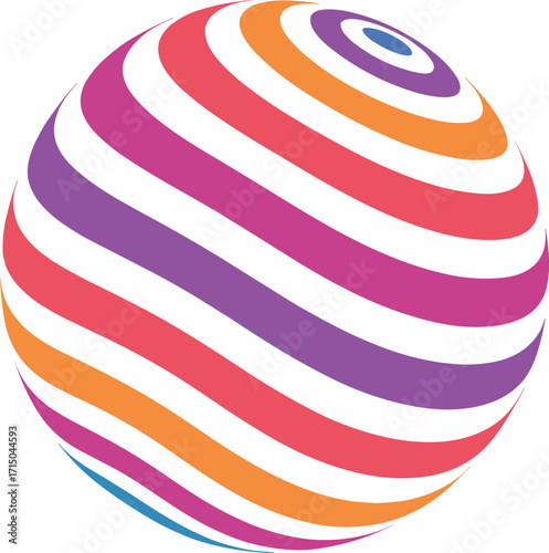 Colorful striped sphere with swirling pattern and vibrant hues
