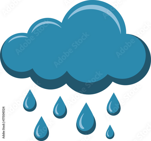 Cartoon blue cloud raining water droplets illustration
