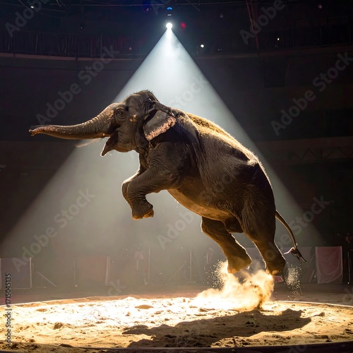 Elephant Performing Circus Trick.