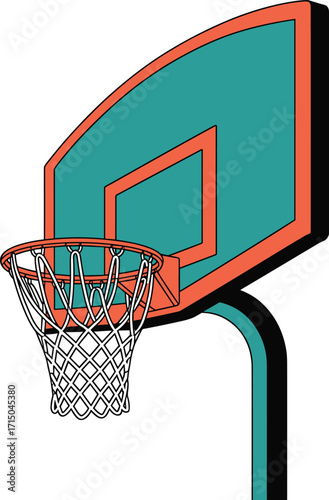 Colorful basketball hoop and backboard on a pole