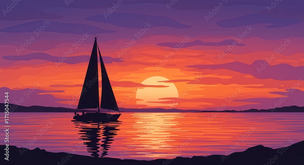 Fototapeta premium Sailboat sailing on the sea at sunset
