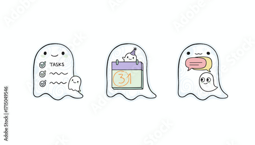 Whimsical ghosts for task lists calendar reminders and messages Perfect for planning and communication
