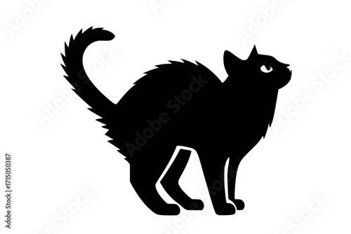 Black Cat Silhouette with Arched Back and Upraised Tail
