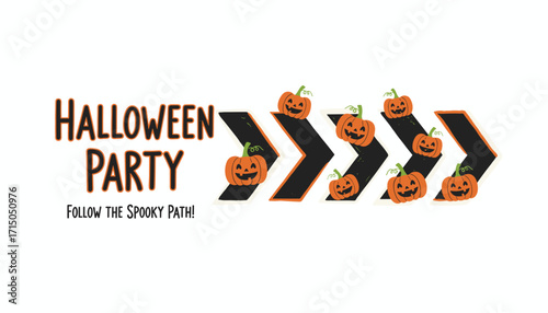 Fun Halloween party invitation with smiling pumpkins guiding the spooky path Ideal for seasonal events